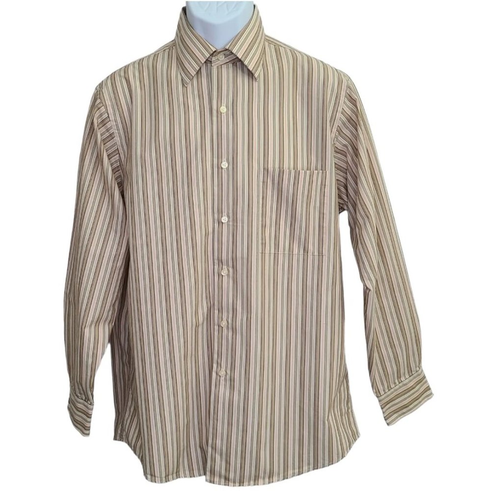 BCBG/Attitude Men's Shirt Long Sleeve Striped Size M Neck 15.5 Cotton/Nylon